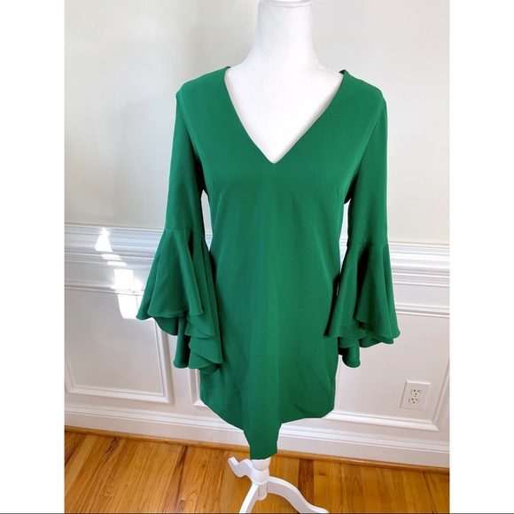 NWOT MILLY Emerald Green Bell Sleeve Shift Dress Size 8 - Picture 2 of 6